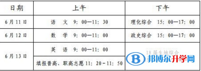 2020年內江中考時間表