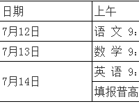 內江2022年中考時間表